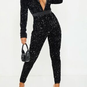Pretty Little Things Black Sequin Jumpsuit size 12